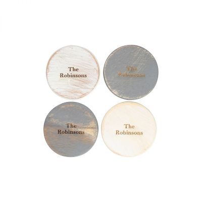 Personalised Set Of 4 Wooden Coasters Grey & White Assorted image