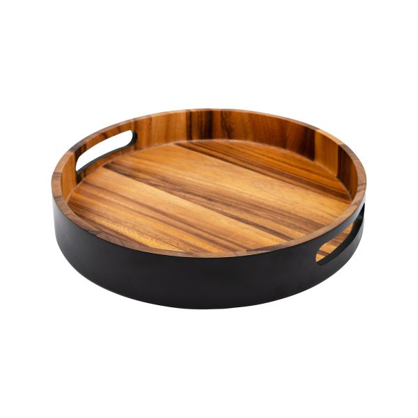 Eclipse Round Tray In Black & Acacia