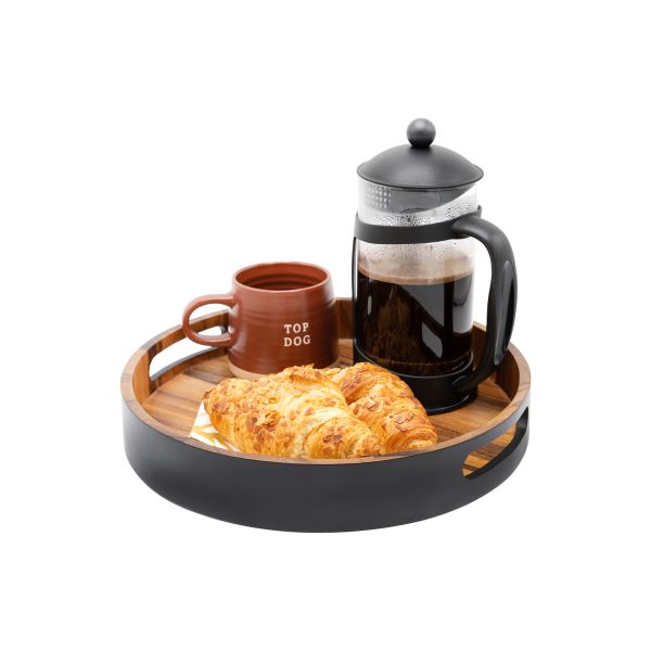 Eclipse Round Tray In Black & Acacia