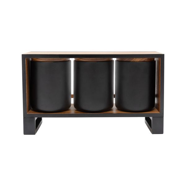 Eclipse Storage Rack In Black & Acacia (jars not included)