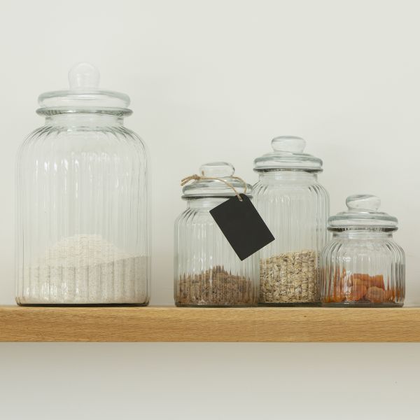 Small Ribbed Glass Jar