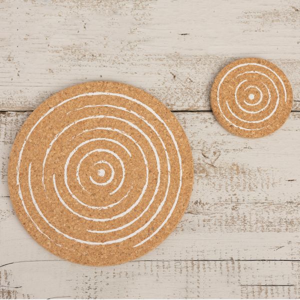 Cork Coaster - Spiral White