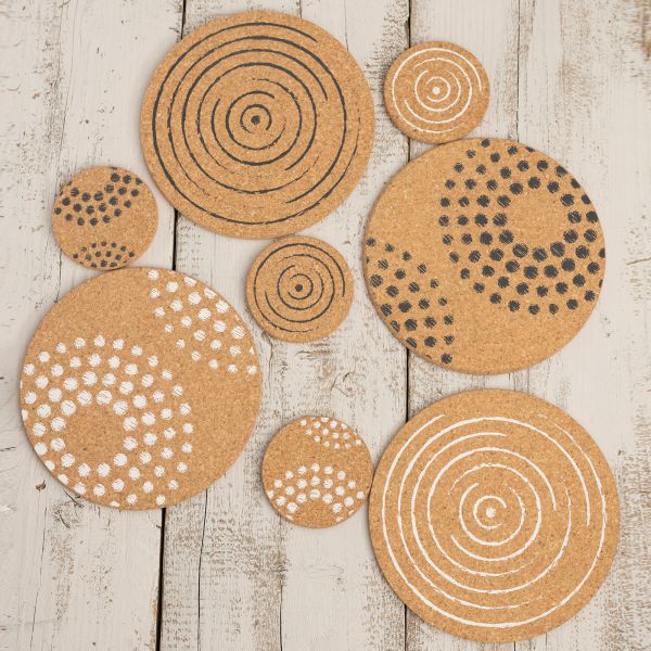 Cork Table Mat - Spiral White