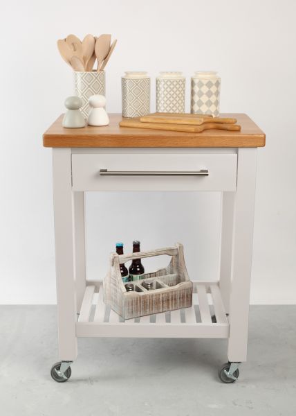 Studio Trolley White Hevea / Oak Top - Flat Packed