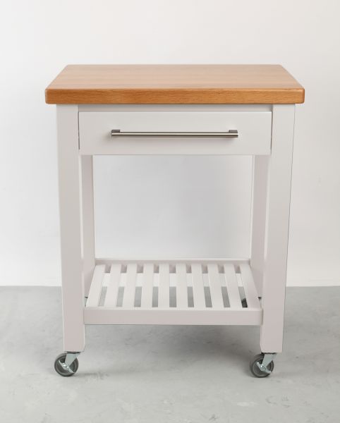 Studio Trolley White Hevea / Oak Top - Flat Packed