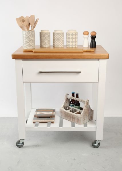 Loft Trolley White Hevea / Oak Top - Flat Packed