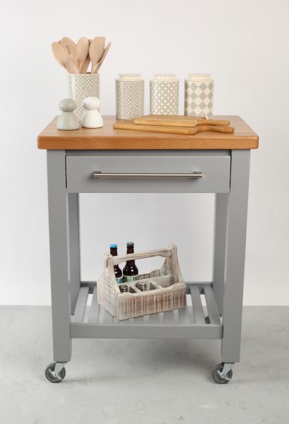 Studio Trolley Grey Hevea / Oak Top - Assembled