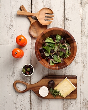Bowl With Wooden Salad Servers