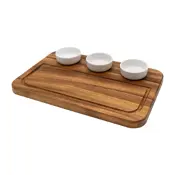double sided steak board in acacia angled lifestyle