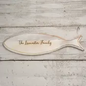 personalised engraved wooden fish board white
