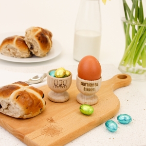 Wooden Egg Cups On Serving Board
