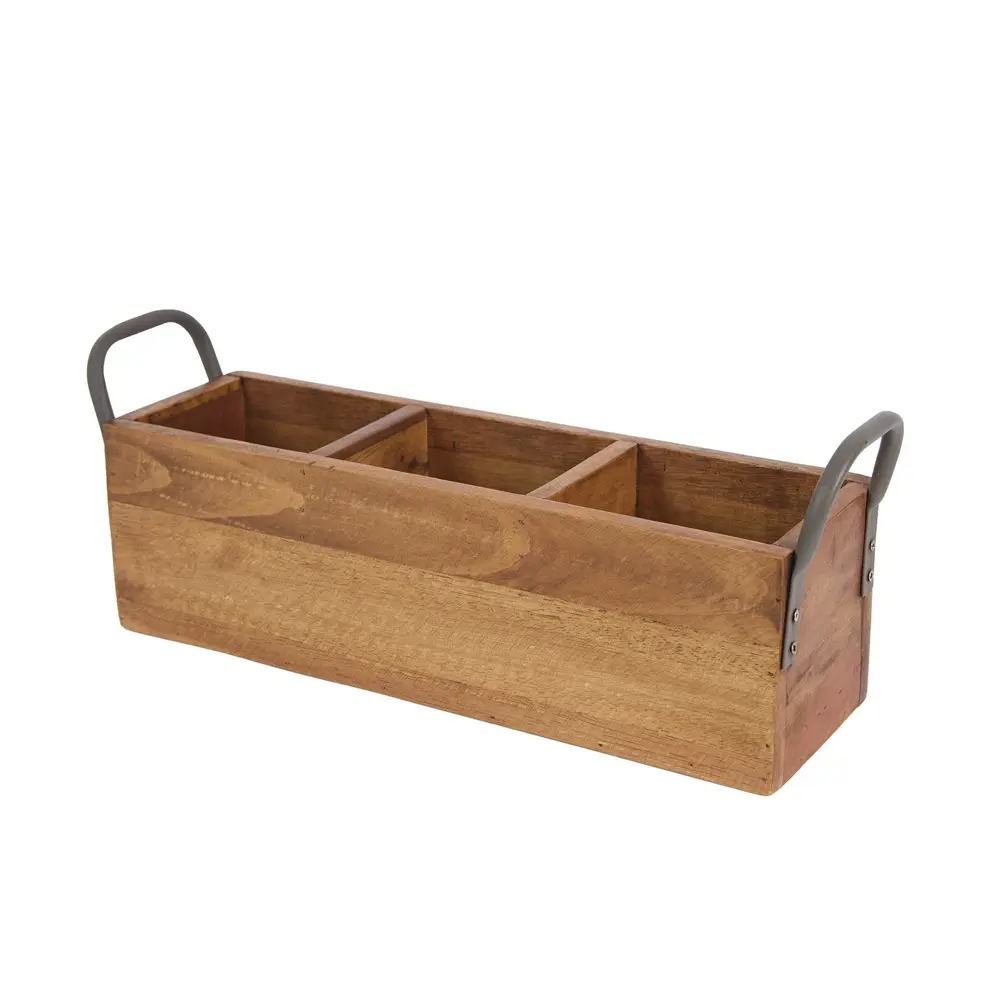 Wooden Large 3 Compartment Caddy with Metal Handles | T&G Woodware