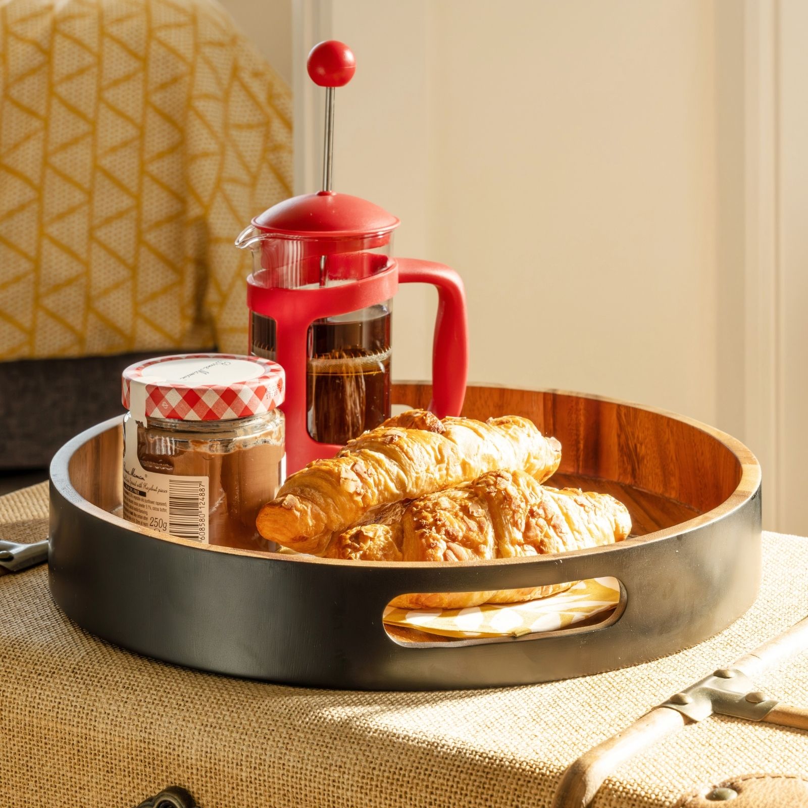 Eclipse Round Tray In Black & Acacia
